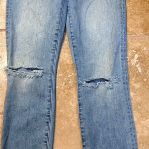 MOTHER Light Blue Distressed Straight Leg Jeans